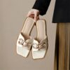 Summer Square Toe Leather Slippers – Image 2